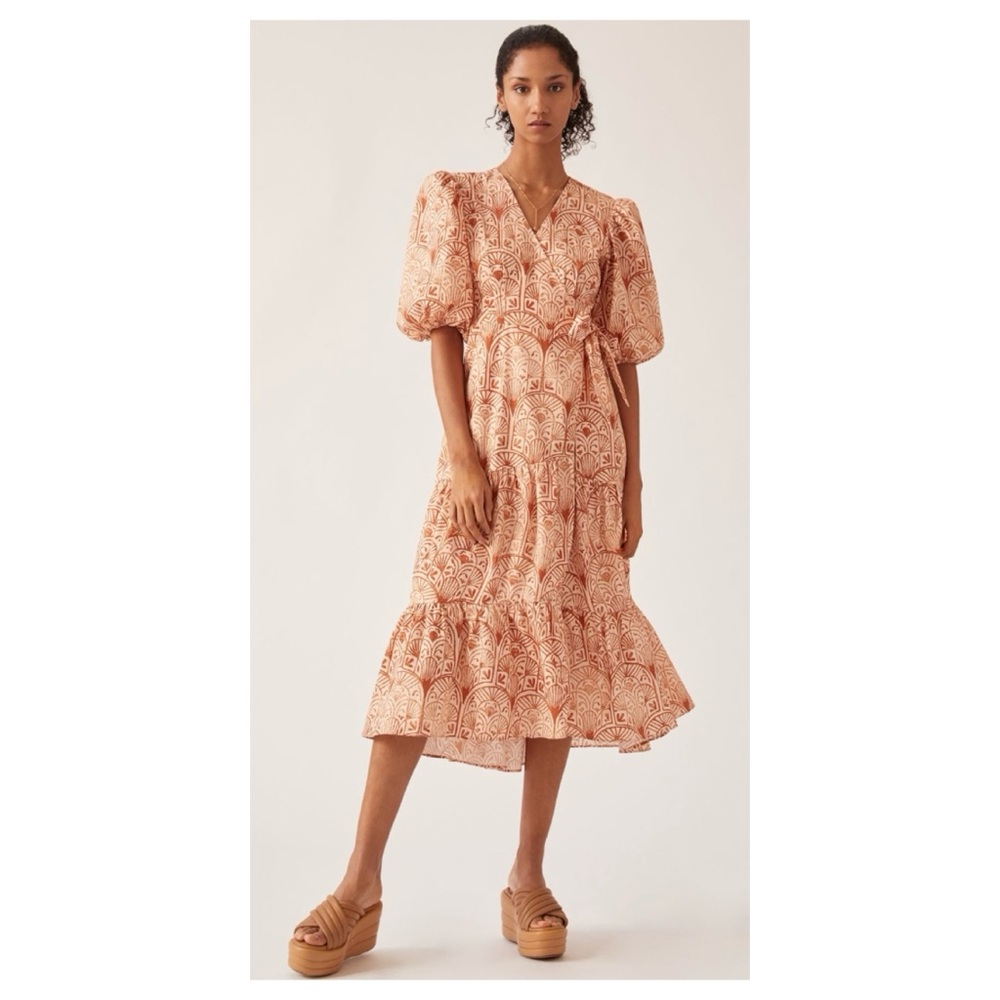 NWOT Anthropologie Hutch V-Neck Tiered Wrap MIDI Dress  Size Small